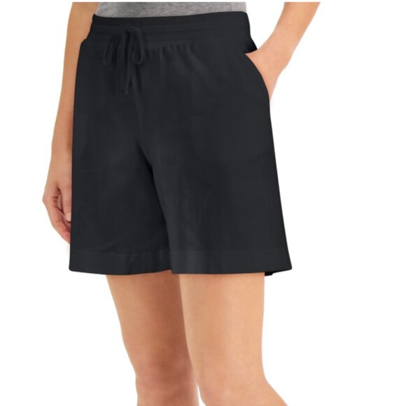 NEW Karen Scott Sport Shorts‎ Black Petite Small Black Cotton Spandex Drawstring - Picture 12 of 13